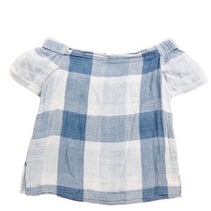 Blue Rain Plaid Off the Shoulder Top Sz S
